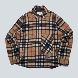 We11done Oversized Half-Zip Front Check British Wool Shirt Jacket Camel One Size